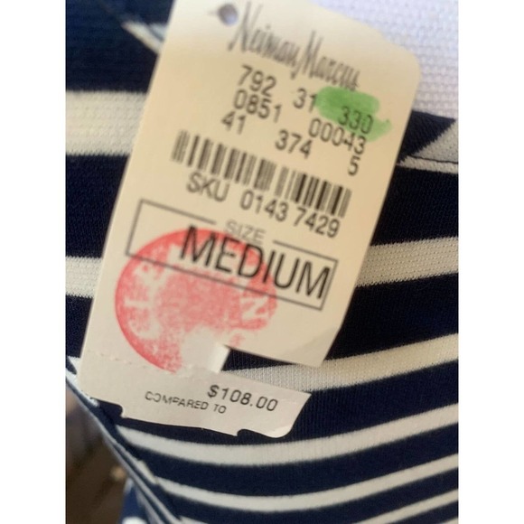 Green Envelope Casual Couture Peplum Top Blouse Nautical Blue White Striped Sz M - Picture 5 of 10